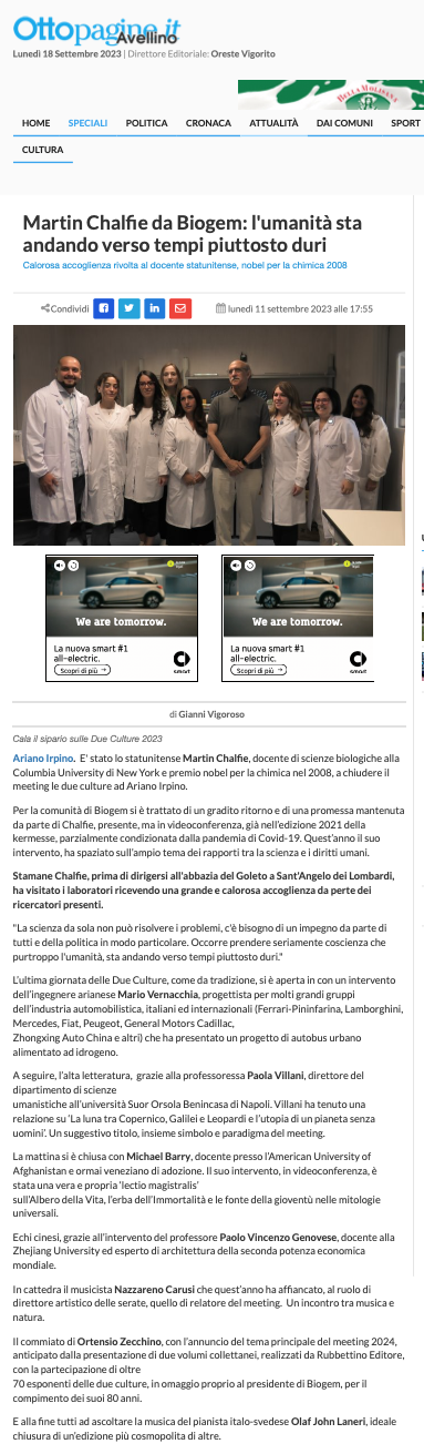 Martin Chalfie da Biogem: l'umanità sta andando verso tempi piuttosto duri